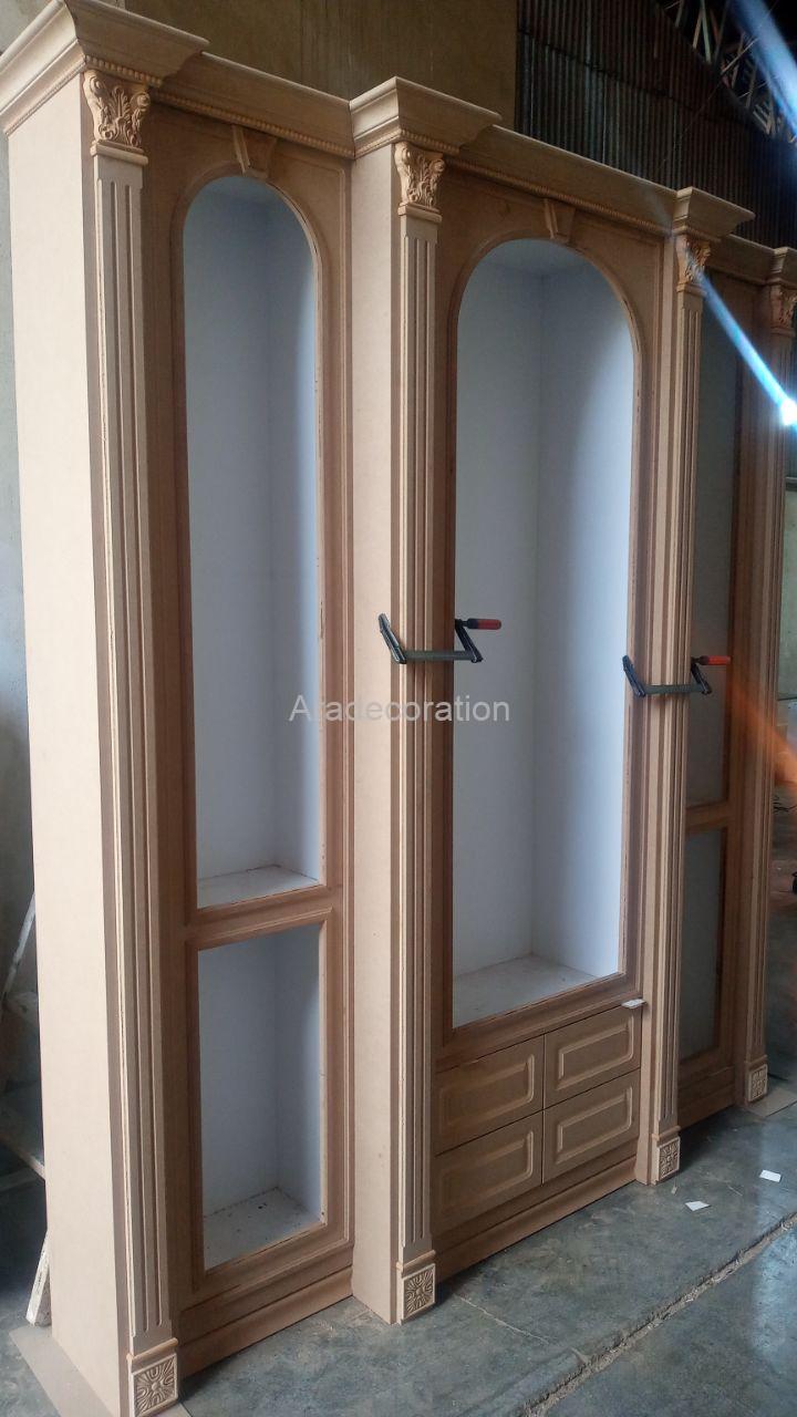 کمد کتابخانه کلاسیک چوبی ایستاده پلی اورتان سفیدطلایی سبک مراکشی - Image 2