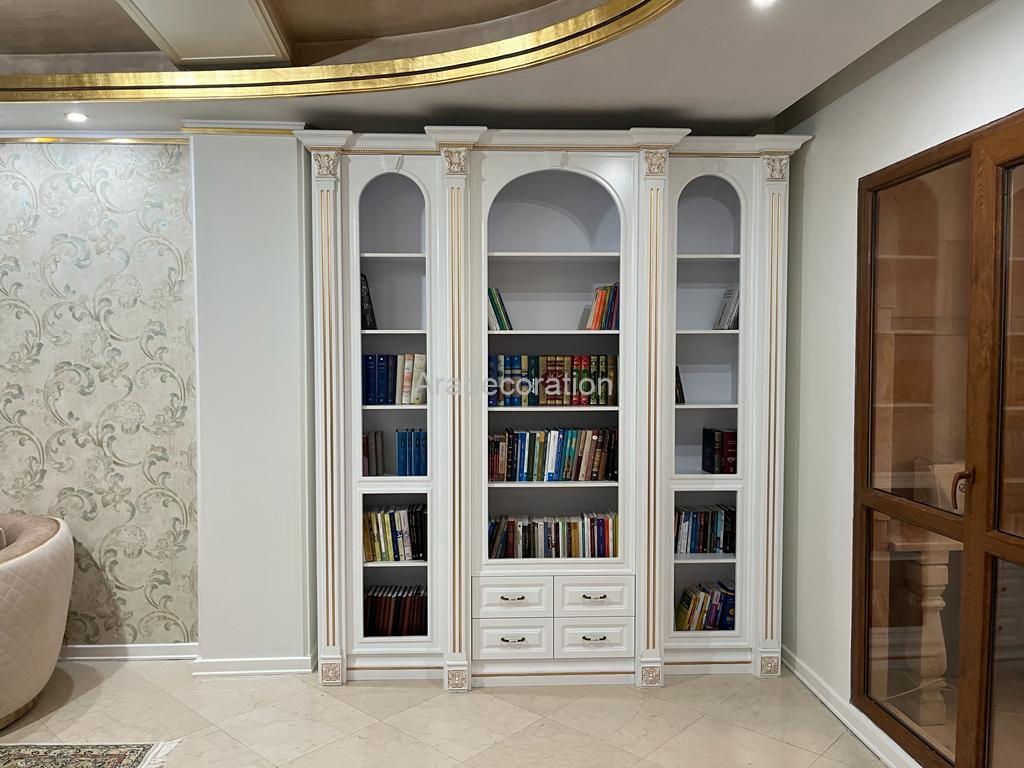 کمد کتابخانه کلاسیک چوبی ایستاده پلی اورتان سفیدطلایی سبک مراکشی - Image 4