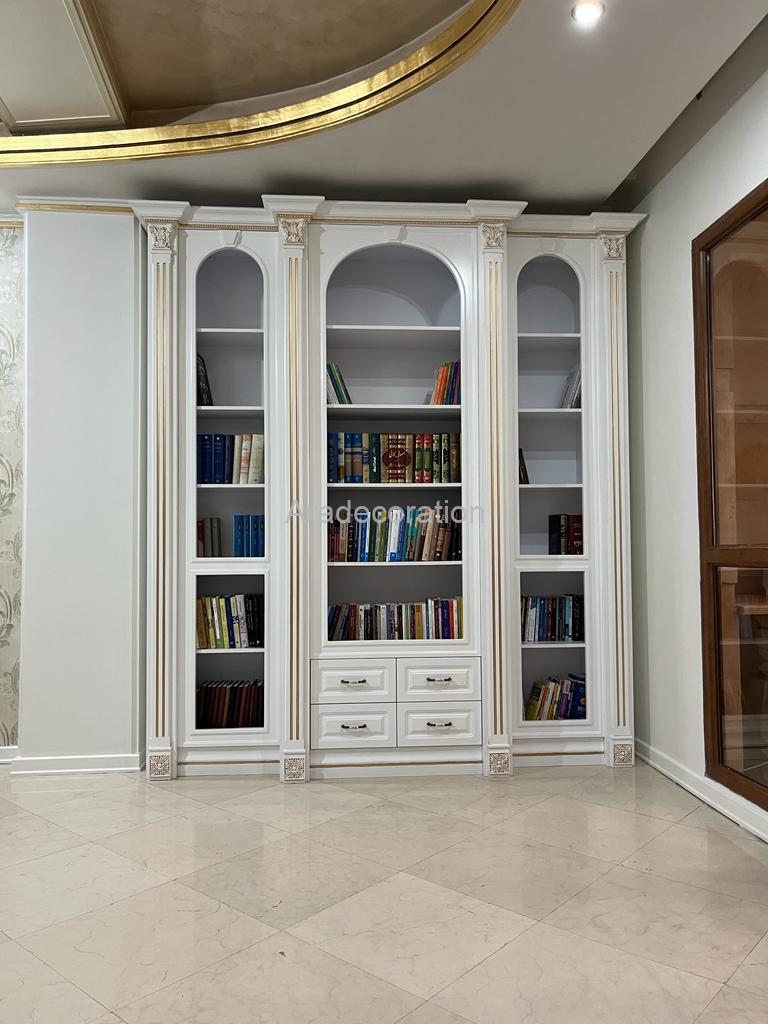 کمد کتابخانه کلاسیک چوبی ایستاده پلی اورتان سفیدطلایی سبک مراکشی - Image 6