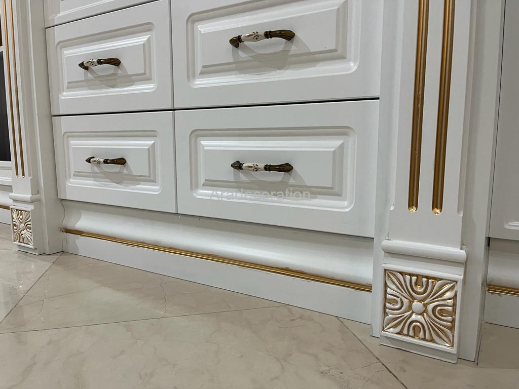 کمد کتابخانه کلاسیک چوبی ایستاده پلی اورتان سفیدطلایی سبک مراکشی - Image 8