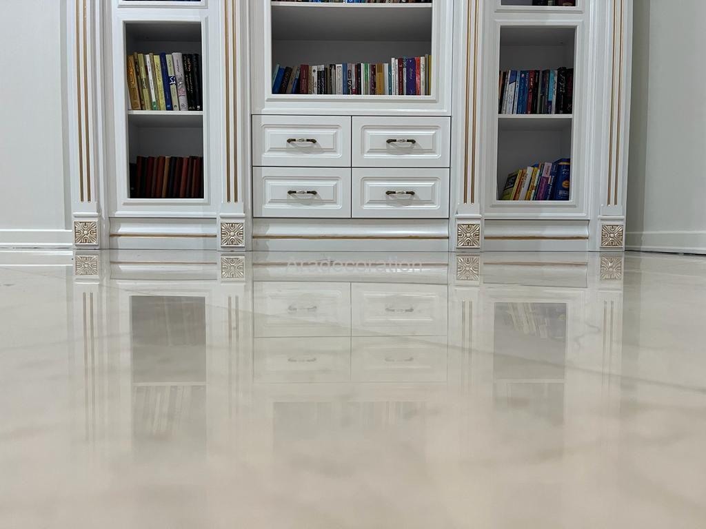 کمد کتابخانه کلاسیک چوبی ایستاده پلی اورتان سفیدطلایی سبک مراکشی - Image 13