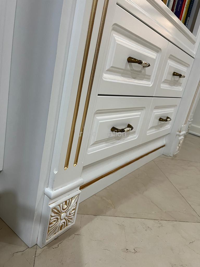 کمد کتابخانه کلاسیک چوبی ایستاده پلی اورتان سفیدطلایی سبک مراکشی - Image 15