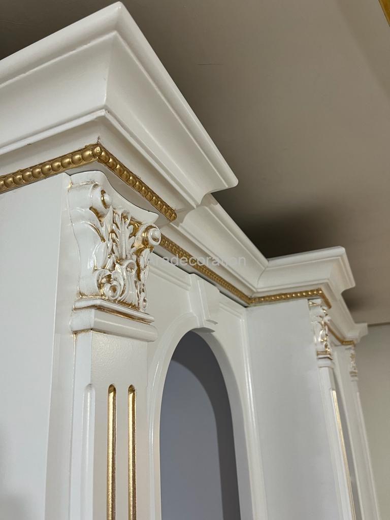 کمد کتابخانه کلاسیک چوبی ایستاده پلی اورتان سفیدطلایی سبک مراکشی - Image 16