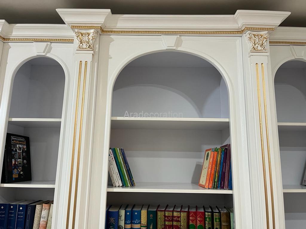 کمد کتابخانه کلاسیک چوبی ایستاده پلی اورتان سفیدطلایی سبک مراکشی - Image 17