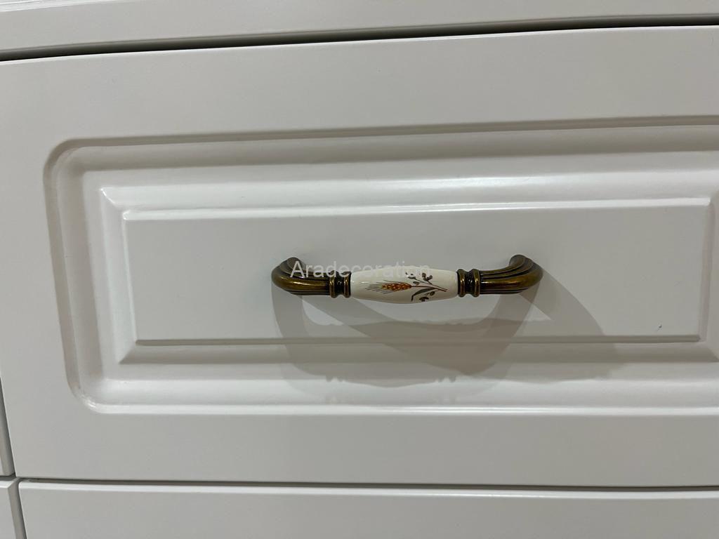 کمد کتابخانه کلاسیک چوبی ایستاده پلی اورتان سفیدطلایی سبک مراکشی - Image 18