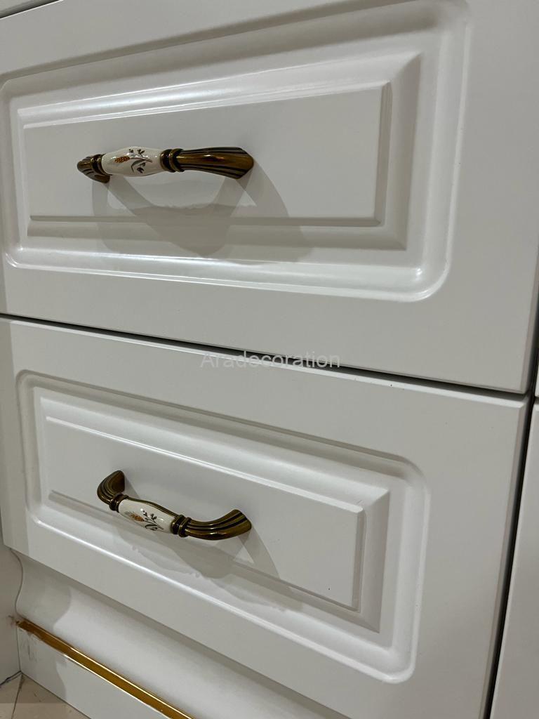 کمد کتابخانه کلاسیک چوبی ایستاده پلی اورتان سفیدطلایی سبک مراکشی - Image 19