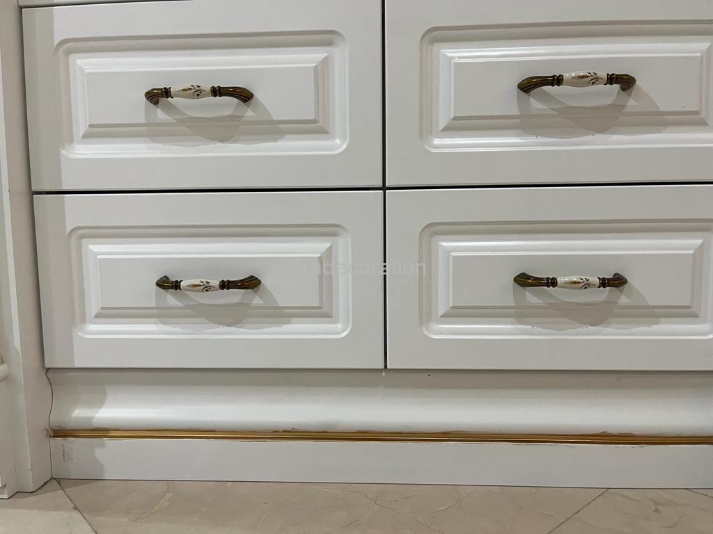 کمد کتابخانه کلاسیک چوبی ایستاده پلی اورتان سفیدطلایی سبک مراکشی - Image 20