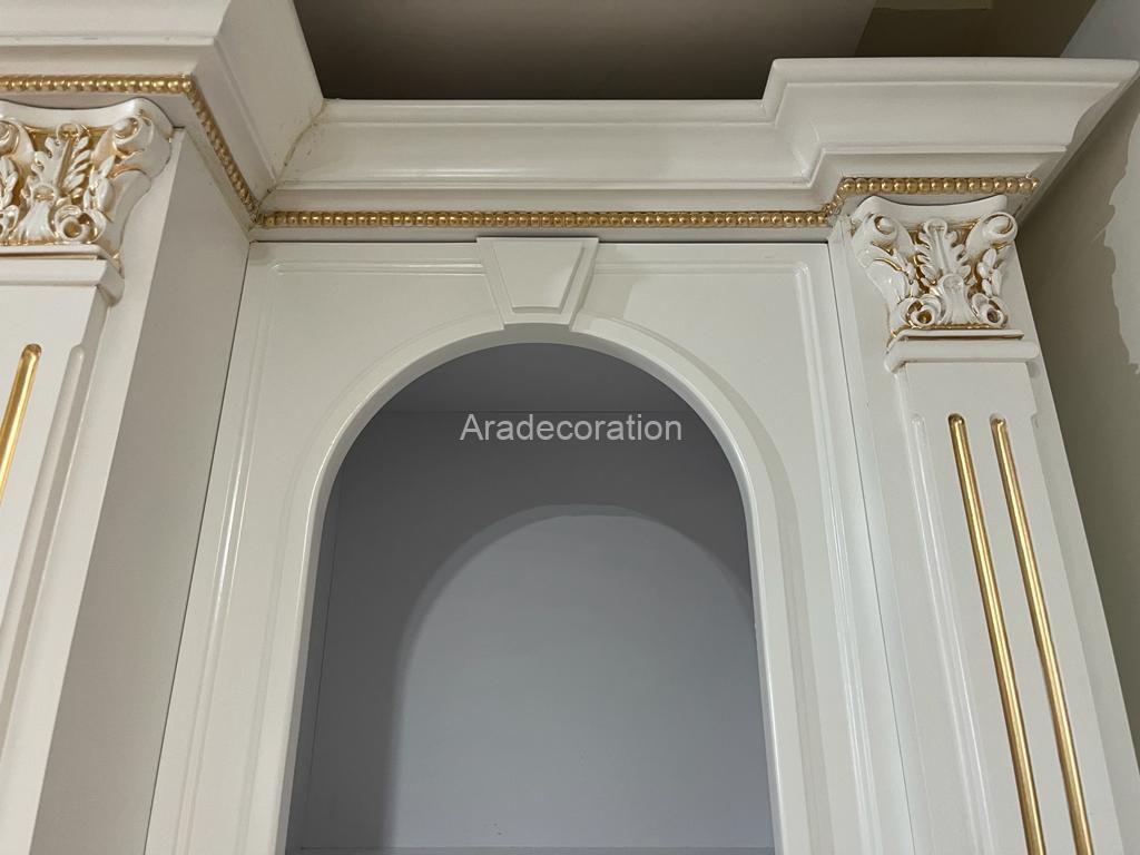 کمد کتابخانه کلاسیک چوبی ایستاده پلی اورتان سفیدطلایی سبک مراکشی - Image 21