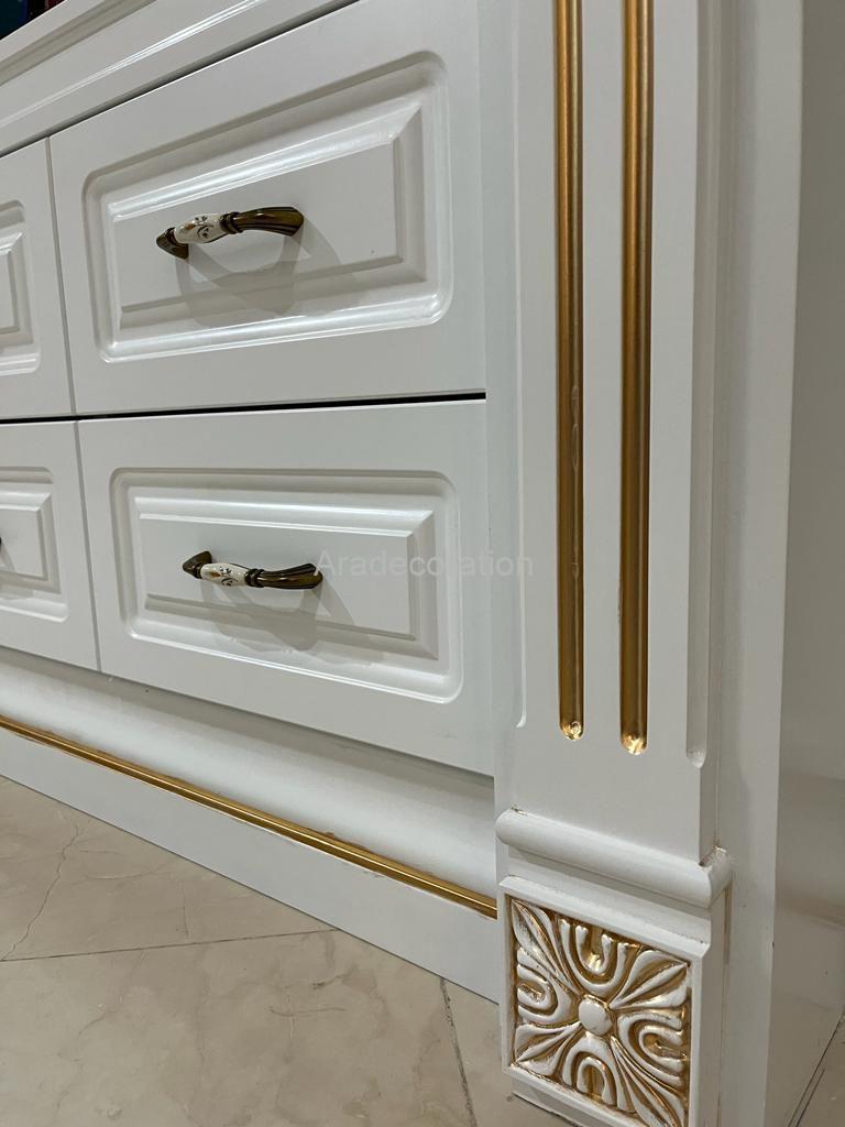 کمد کتابخانه کلاسیک چوبی ایستاده پلی اورتان سفیدطلایی سبک مراکشی - Image 22