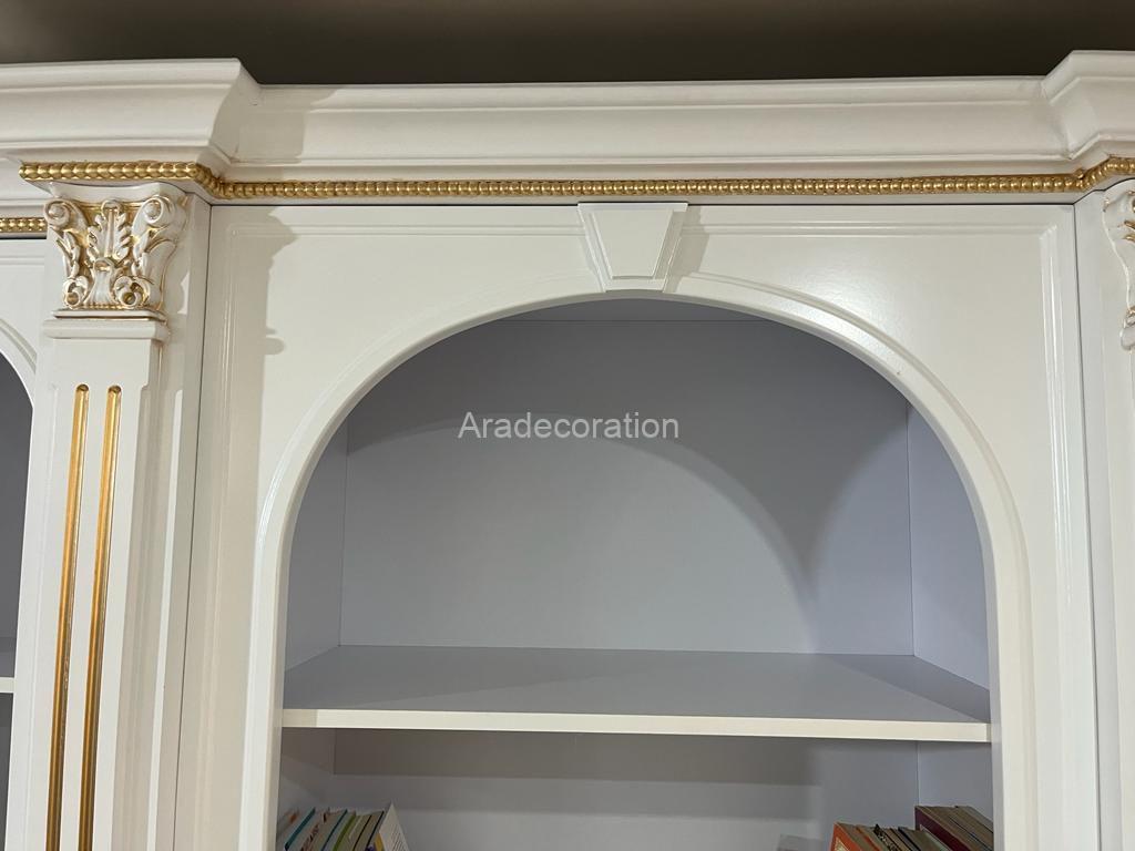 کمد کتابخانه کلاسیک چوبی ایستاده پلی اورتان سفیدطلایی سبک مراکشی - Image 23