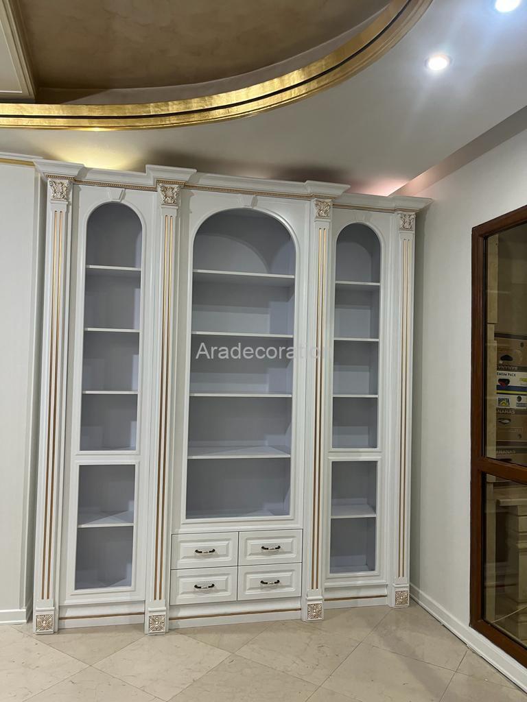 کمد کتابخانه کلاسیک چوبی ایستاده پلی اورتان سفیدطلایی سبک مراکشی - Image 27