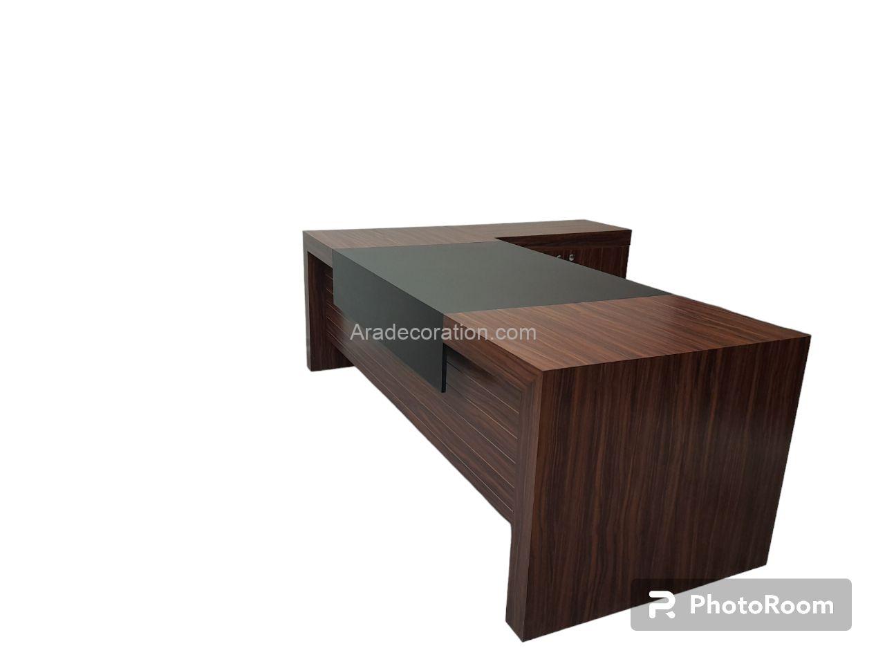 میز مدیریت مدرن ال شکل با فایل دو رنگ