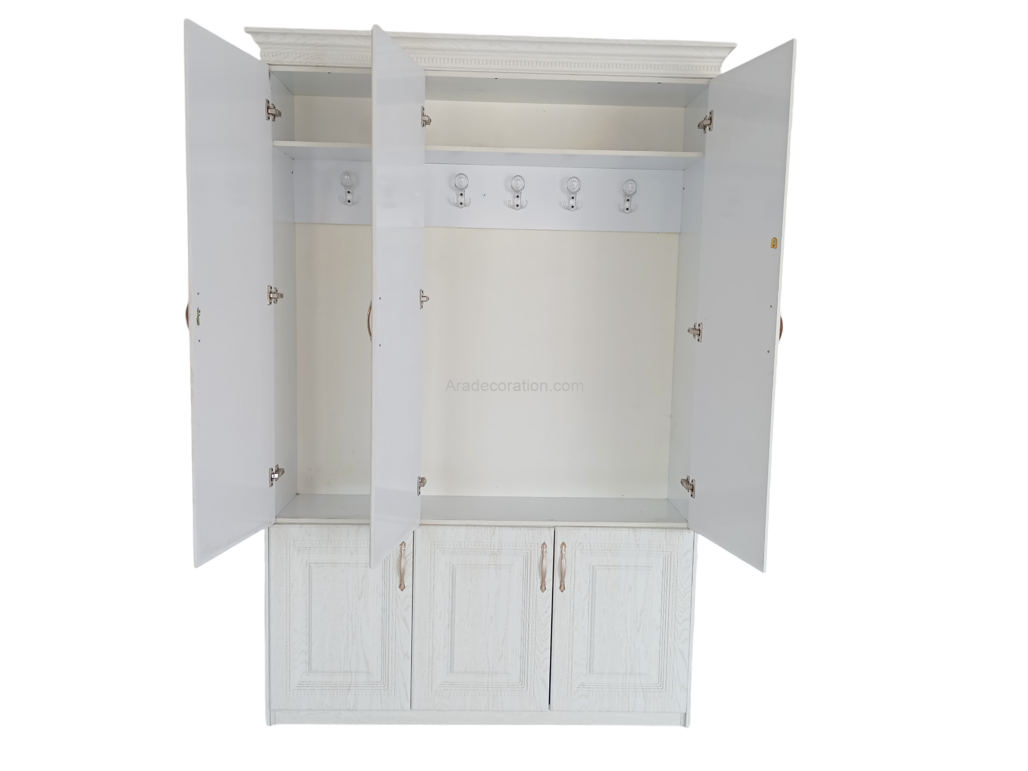 کمد جا لباسی یا کمد جا کفشی درب لولایی کلاسیک سفید طلایی سه درب